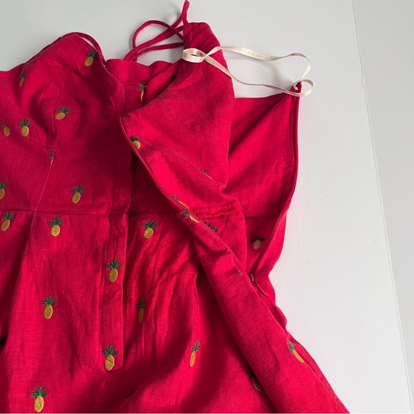 Farm Rio Embroidered Pineapples Red Jumpsuit size L linen blend halter top - Picture 13 of 16